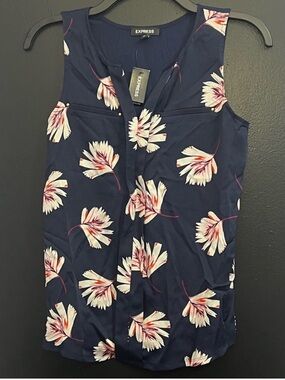 EXPRESS Navy Sleeveless Floral Blouse